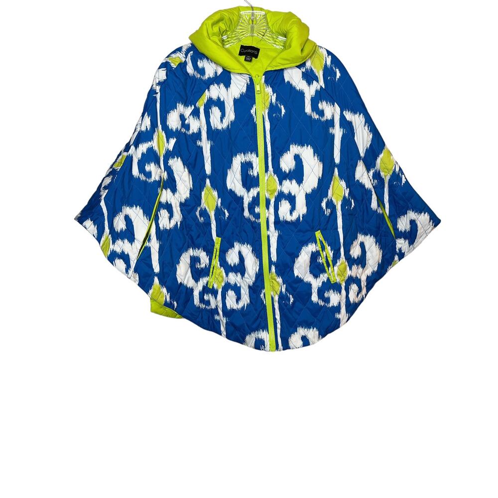 Curations Reversible Hooded Poncho Cape Jacket  M/L Blue